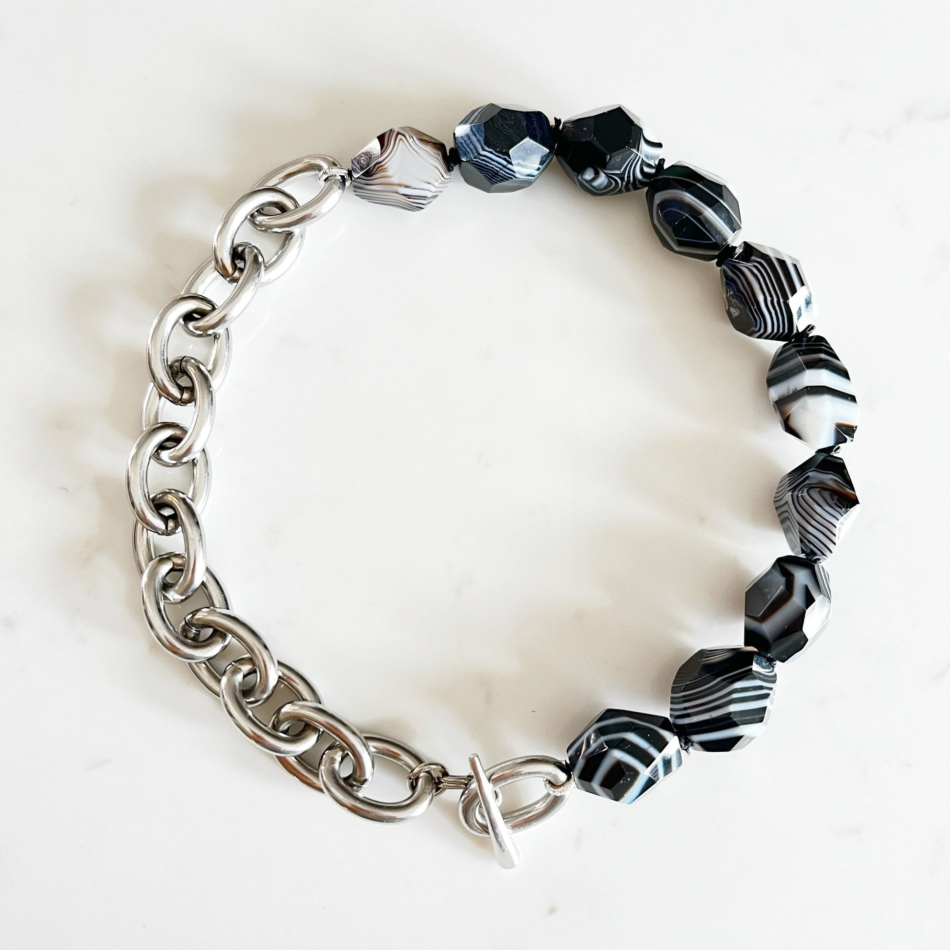 Betty Necklace with Banded Black Agate Half