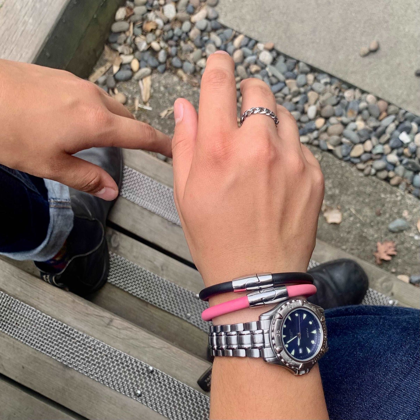Will wearing Will Bracelet - Patch Cord Bracelet