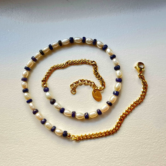 Ona Chan Jewelry Concha Mini - Seed pearls with semi precious gem beads and chains.