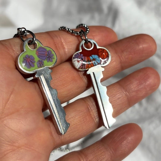 Ona Chan Jewelry Enamel Millefiori flower key