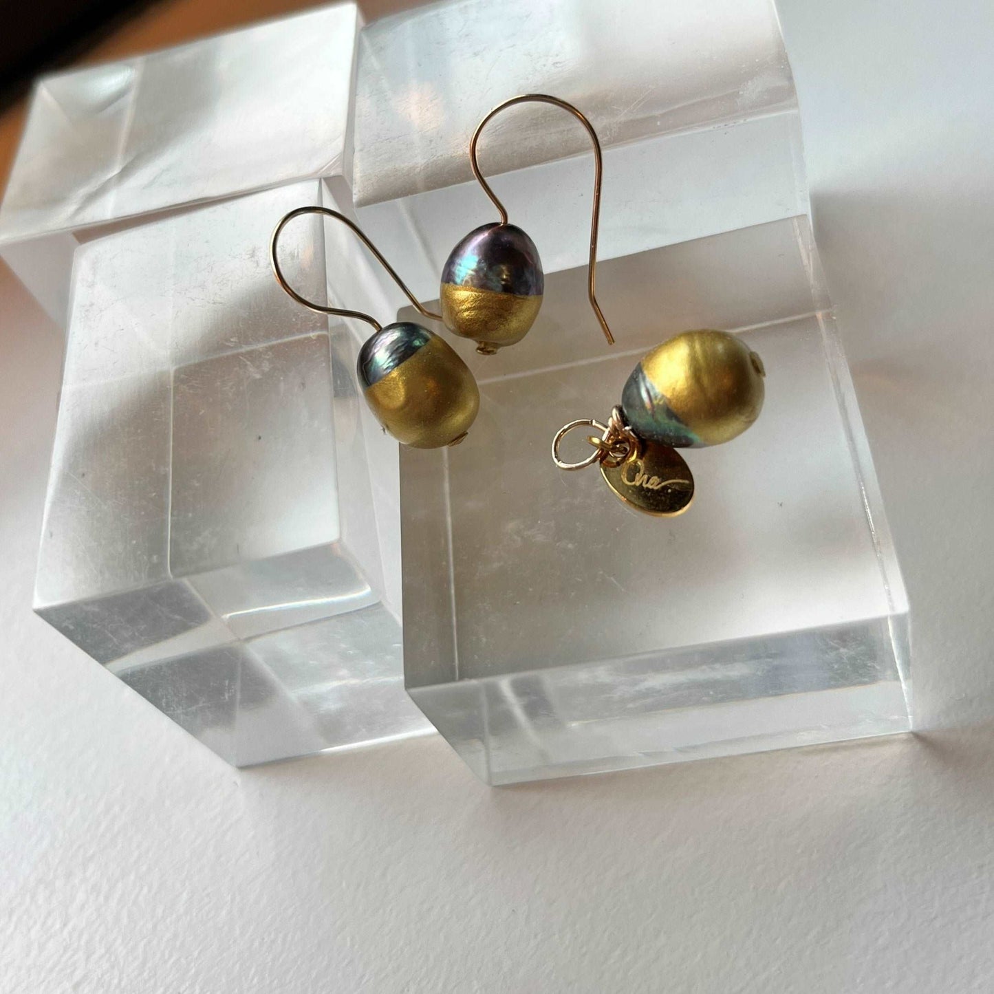 Ona Chan Jewelry Concha Pearl Pendant with Gold Dip