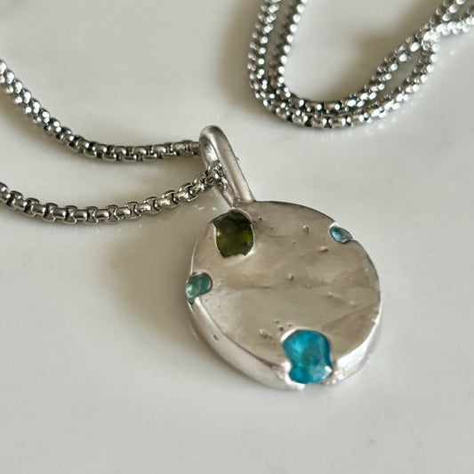 recycled 925 Silver Sand cast oval with lab sapphires