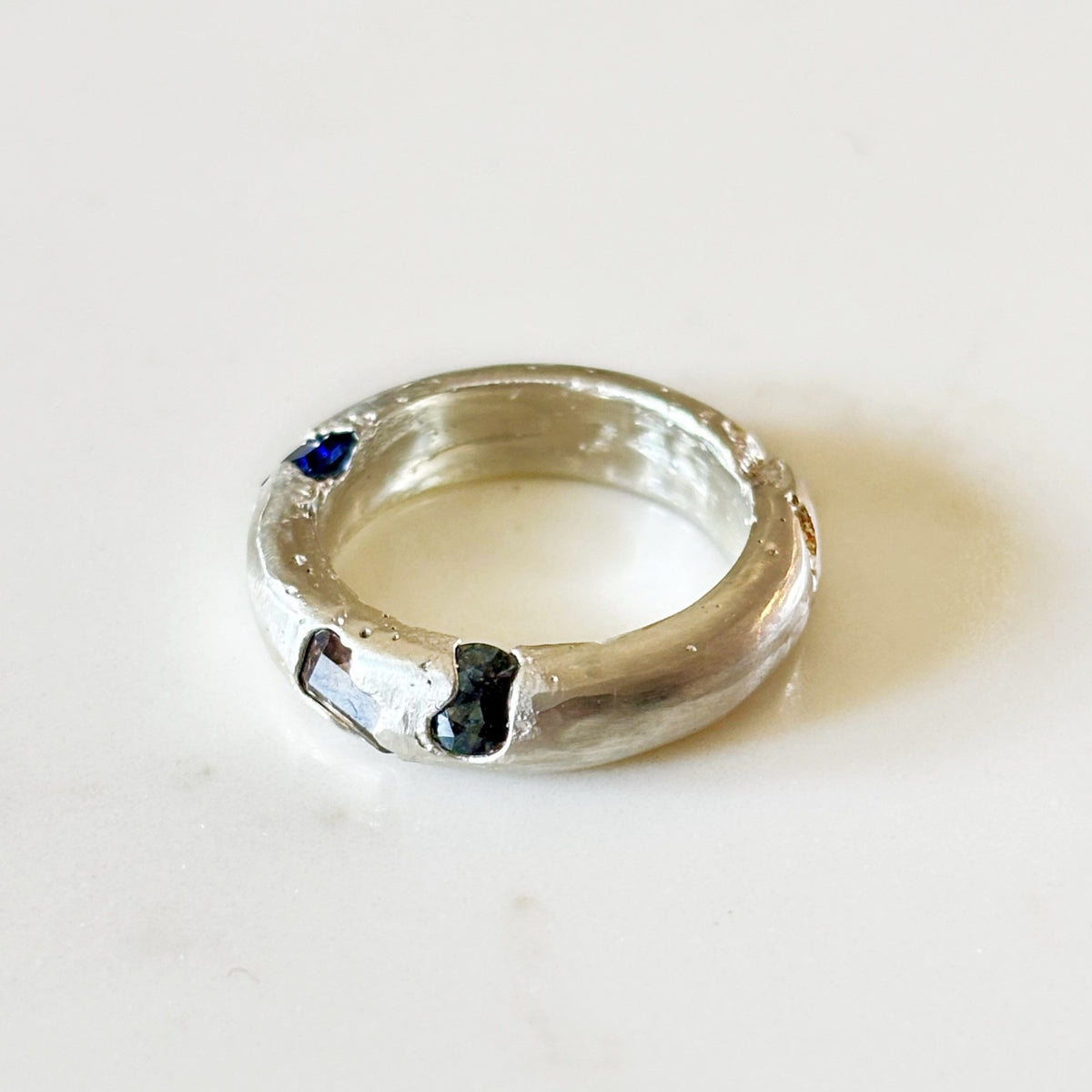 Sand cast Signet Ring | Recycle Silver with Sapphires