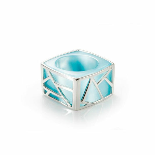 Ona Chan Jewelry Lattice ring-square-cocktail-ring-in blue resin