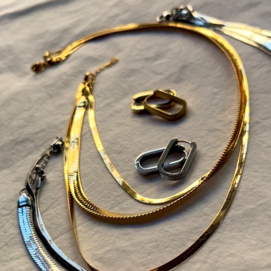Ona Chan Jewelry adjustable Dylan Triple Herringbone necklace with Dylan Earrings