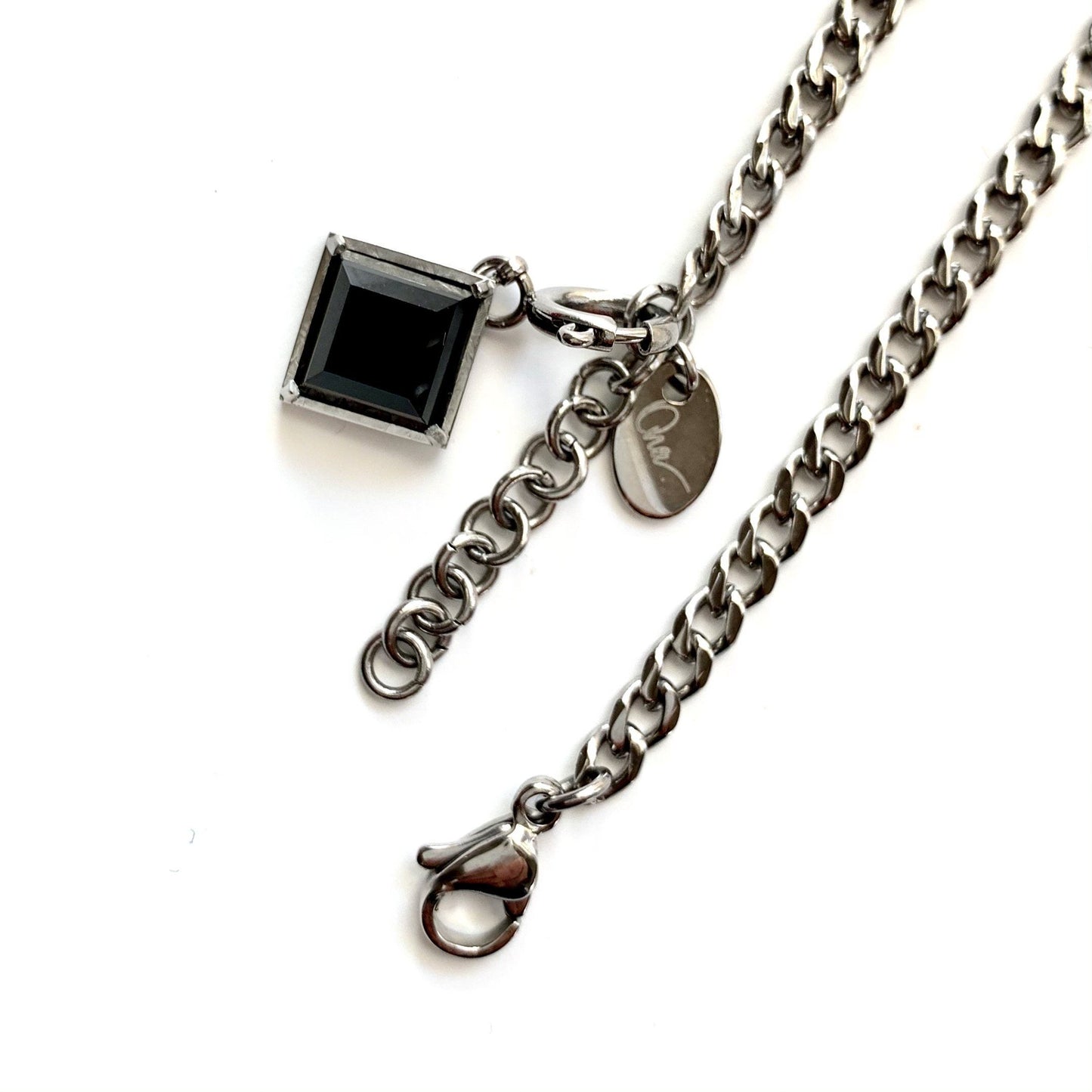 Anklet - Cuban Ankle Bracelet With Black Agate | Cuban Chain Link