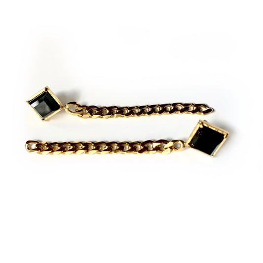 Earrings - Cuban Chain Earrings With Black Agate | Cuban Chain Link Chain