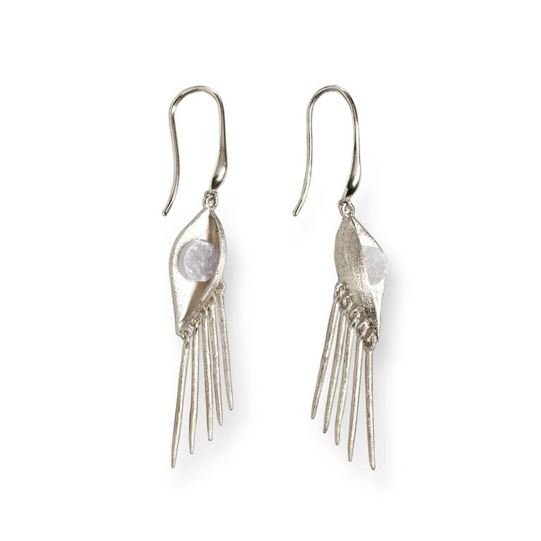 Mantra Eye Drop Earrings with Druzy - rhodium