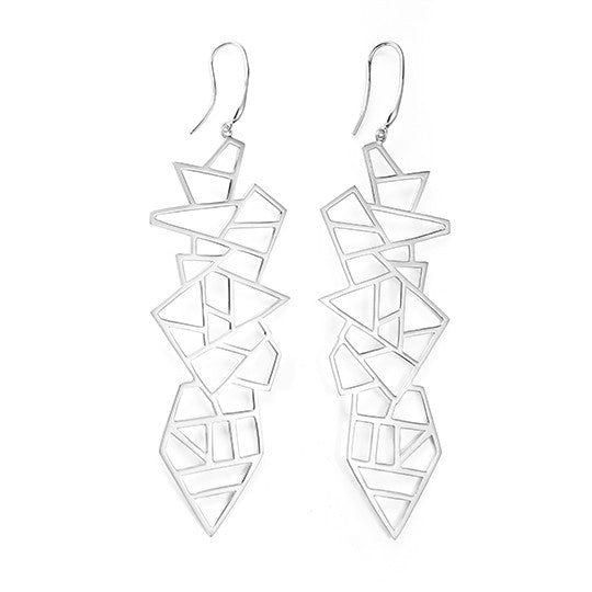 Lattice Long Multi Lattice Drop Earring - rhodium