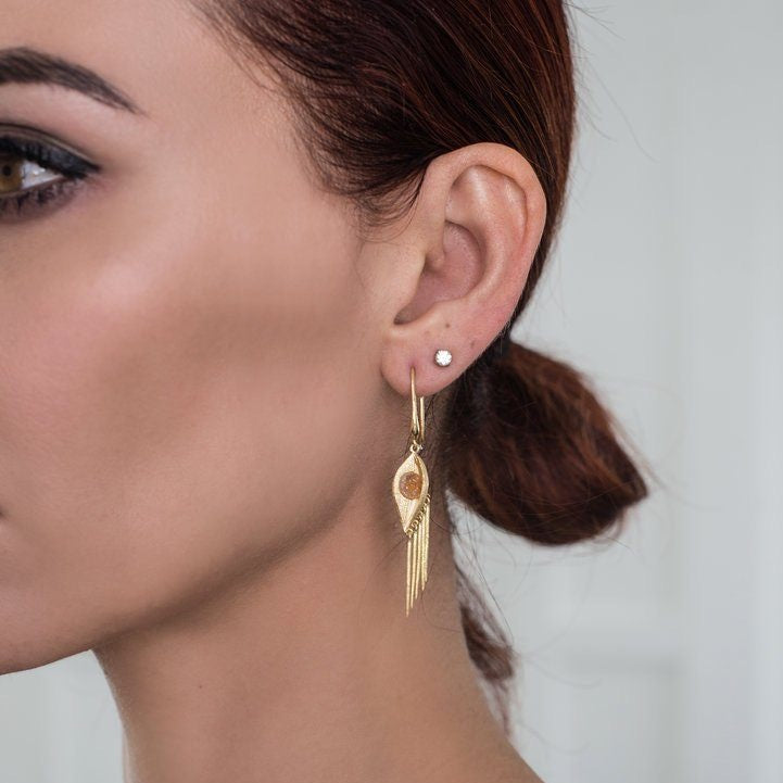 Earrings - Mantra Eye Drop Earrings With Druzy