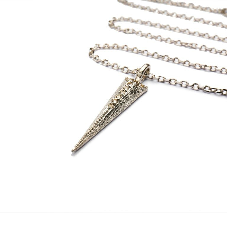 Mantra Dagger Pendant Pavee Edge with Swarovski Crystals - rhodium