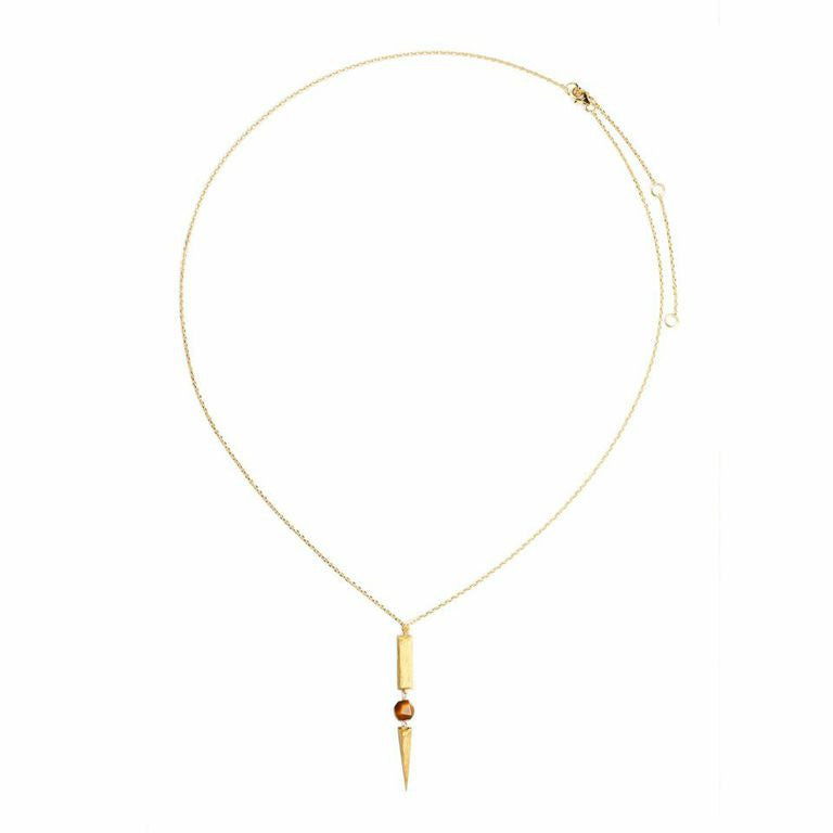 Mantra Dagger with Vertical Bar Necklace - tiger's eye