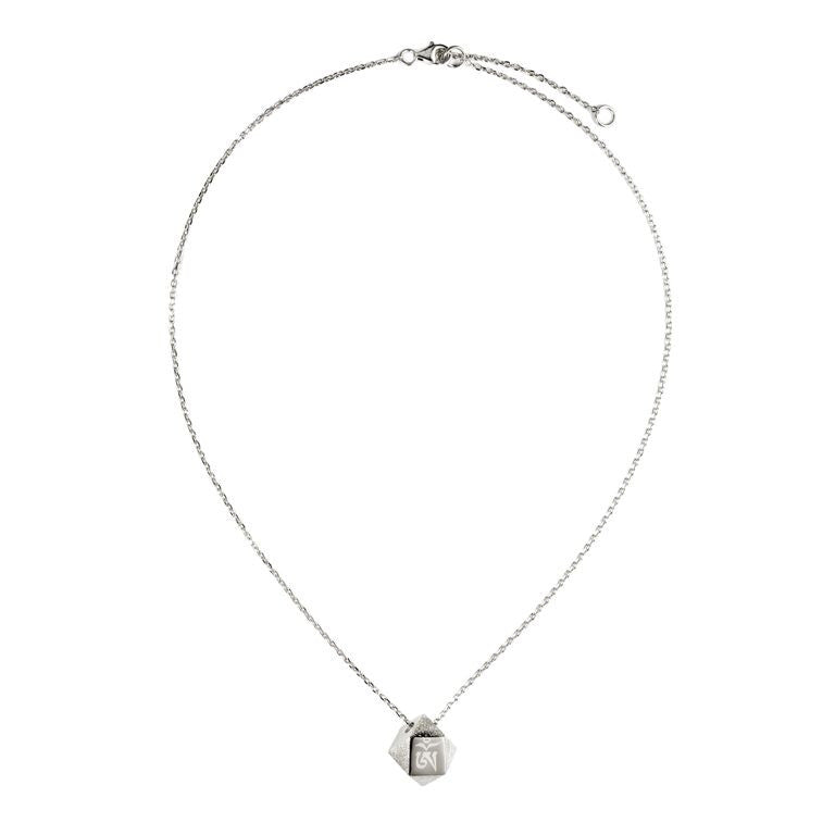 Mantra Cube Necklace Engraved - rhodium