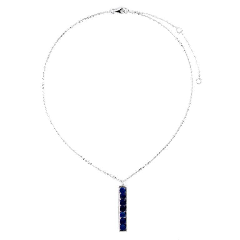 Mantra Rectangle Pendant with blue quartz Necklace