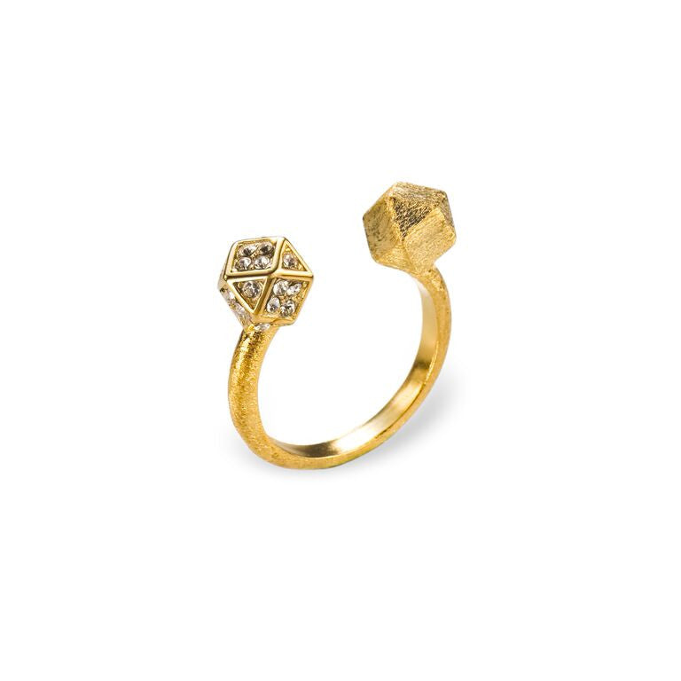 Mantra Open Cube Ring with Swarovski Crystals, Gold plate