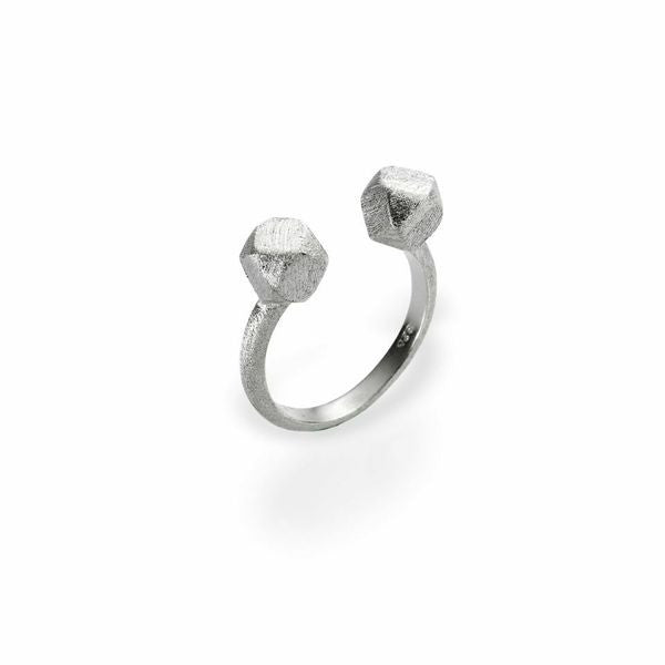 Mantra Open Cube Ring with Rhodium plate