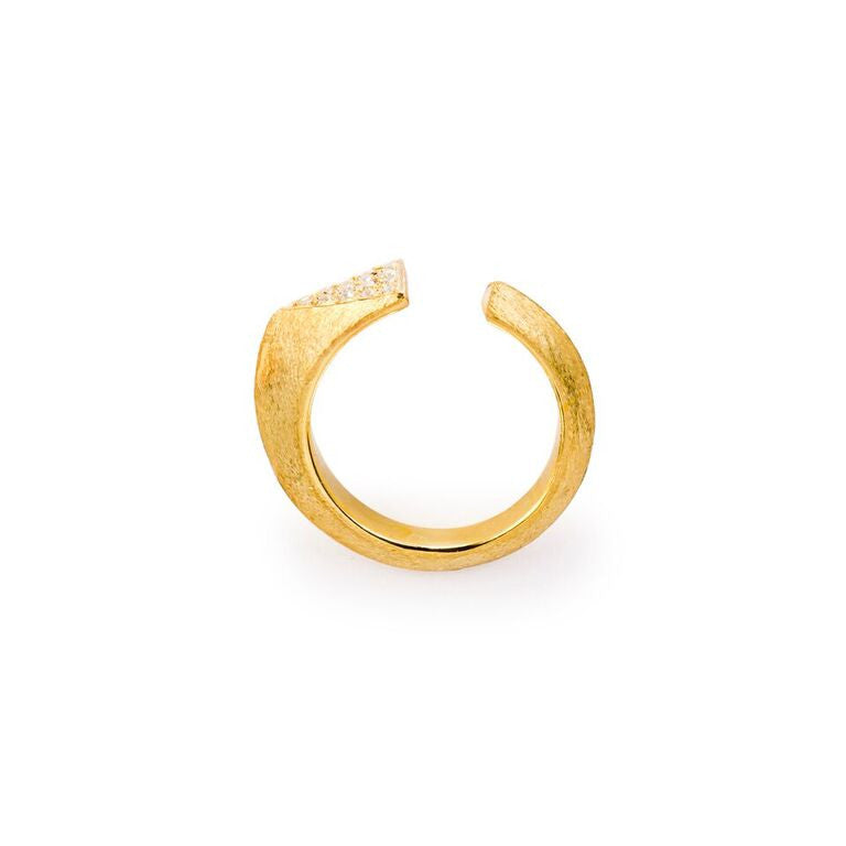 Mantra Dagger Open Ring with White Sapphires, gold