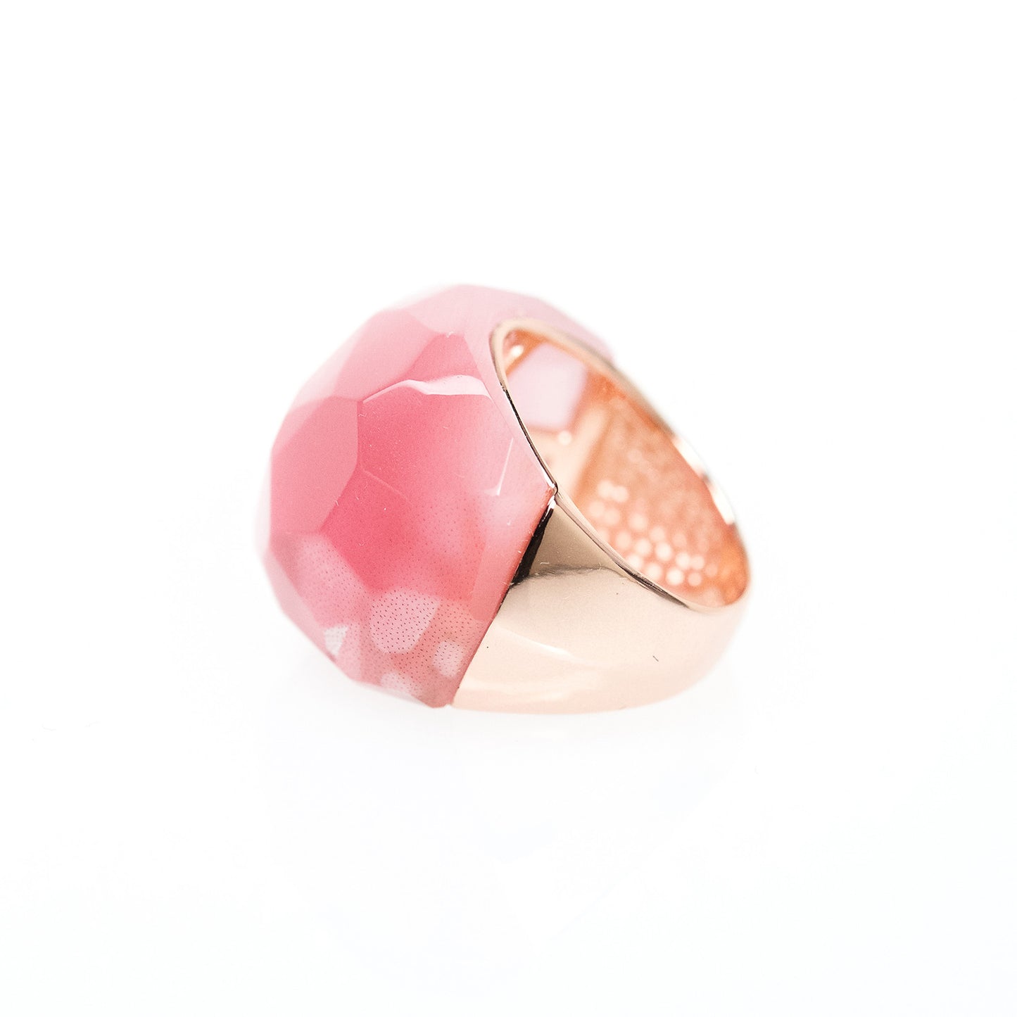 Lattice Round Cocktail Ring - pink cat's eye