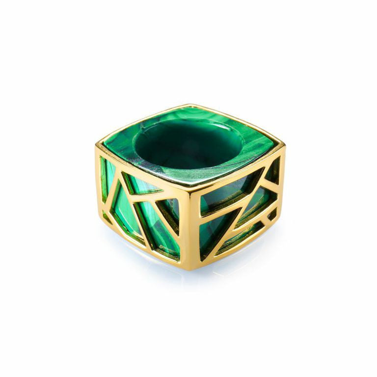 Lattice Square Cocktail Ring - malachite