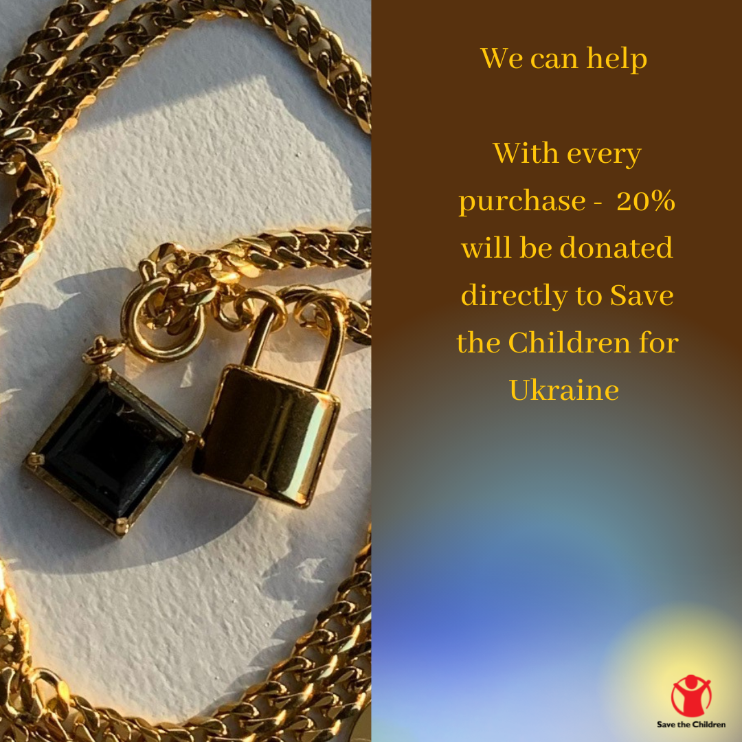 20% donation with every purchase to Save the Children for Ukraine Cuban Chain Link Mini Lock with Black Agate