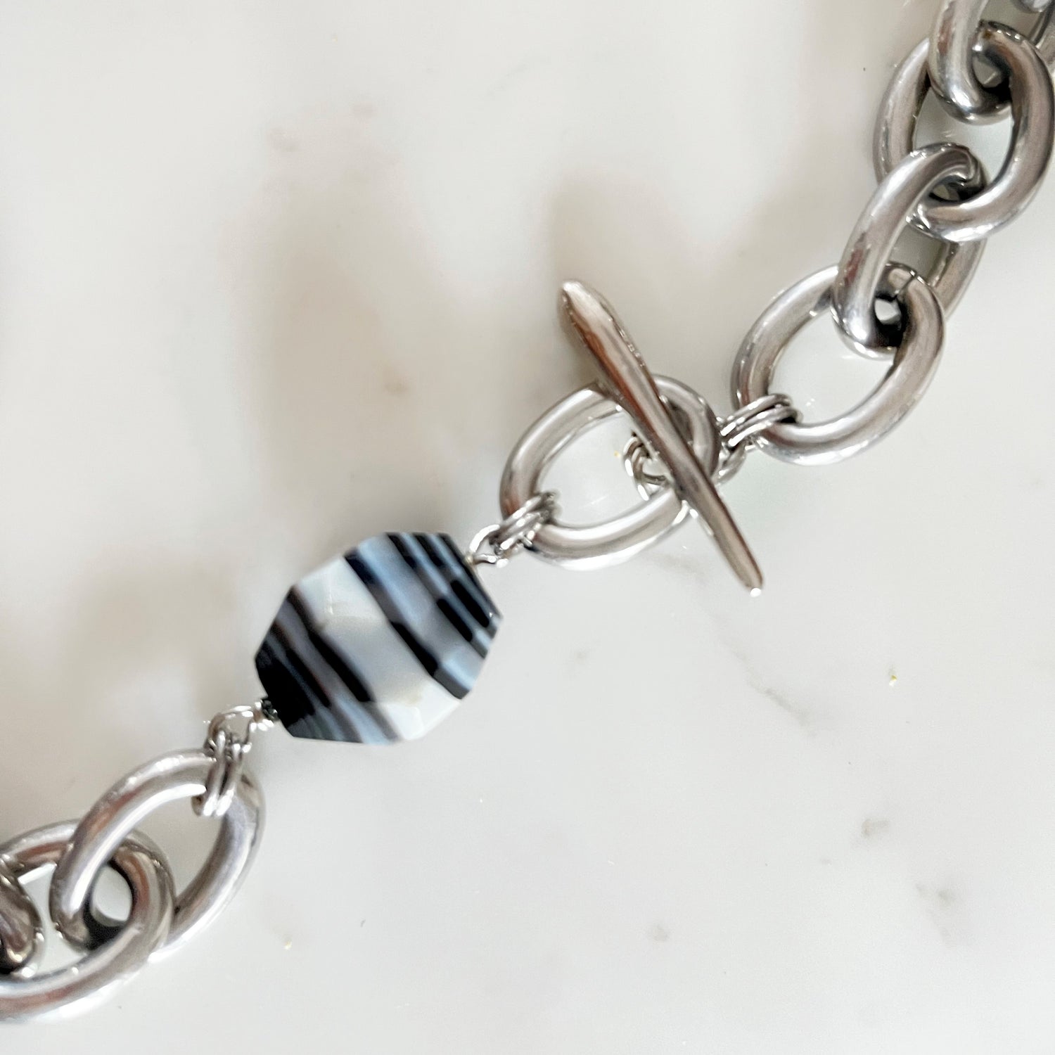 Betty necklace - banded | striped black and white randomly cut agate
