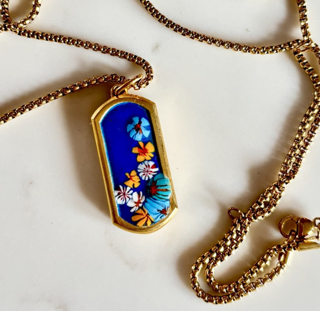 Murano Millefiori Dog Tags Enamel Necklace