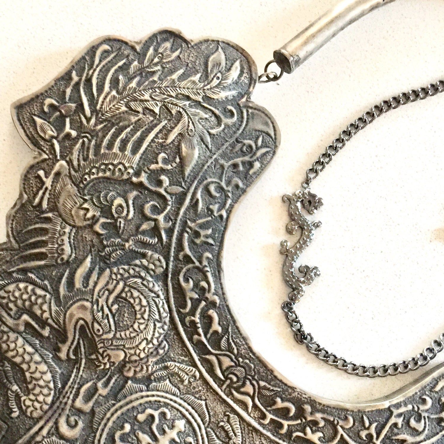Long Dragon Necklace with decorative plate
