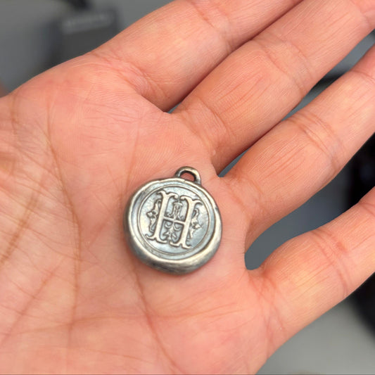 Fine Silver Precious Metal Clay coin Initial Stamp Charm | Ona Chan