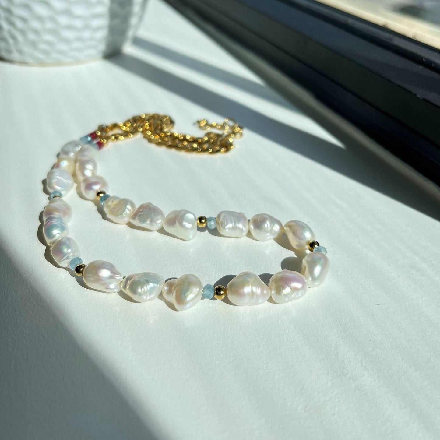 Ona Chan Jewelry Concha Baroque Freshwater Pearls with cuban chains