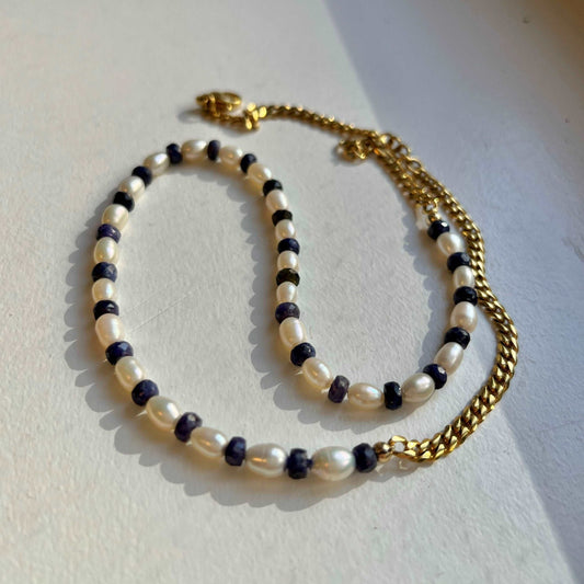 Ona Chan Jewelry Concha Mini - Seed pearls with semi precious gem beads and chains. 