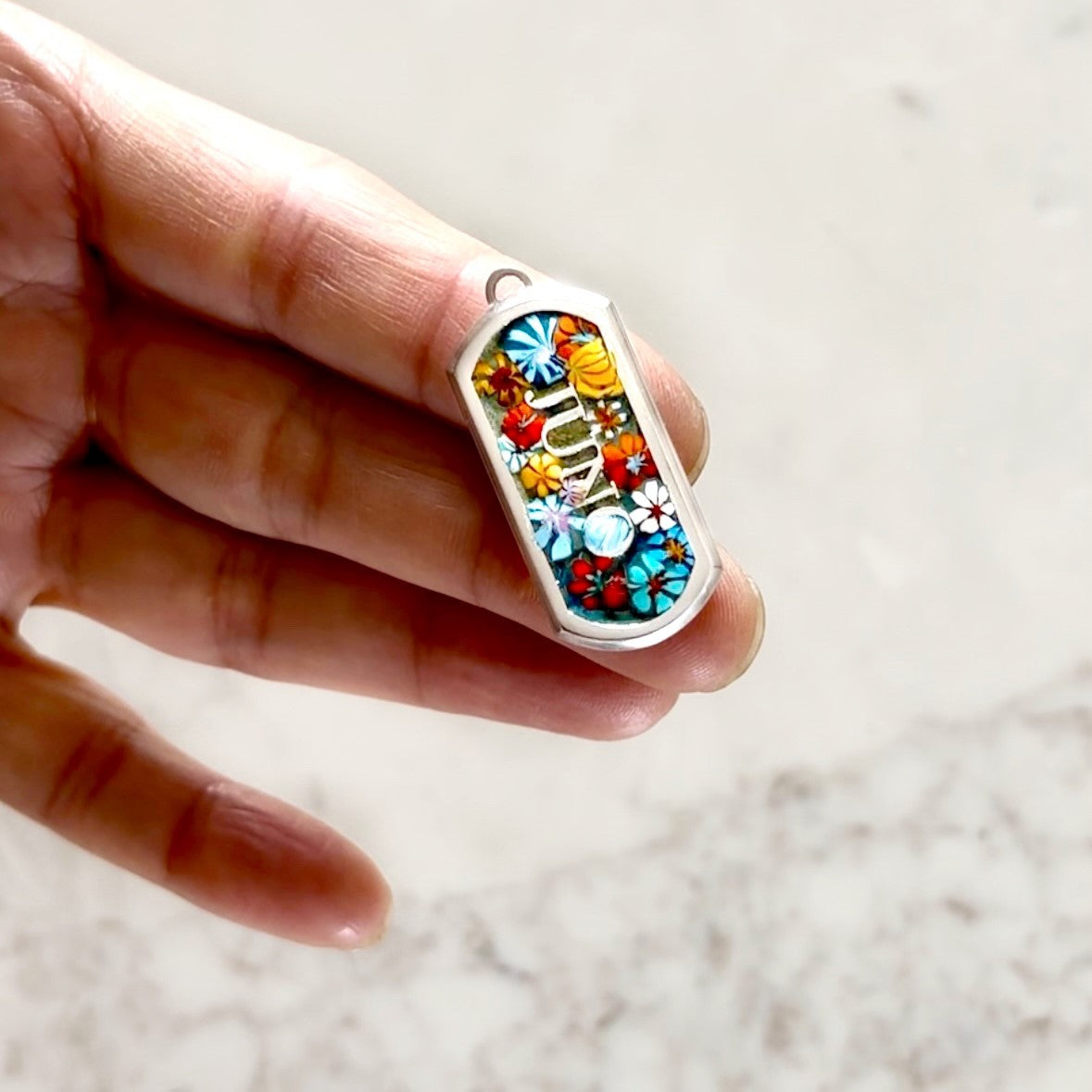 Ona Chan Dog Tag millefiori Custom piece Juno