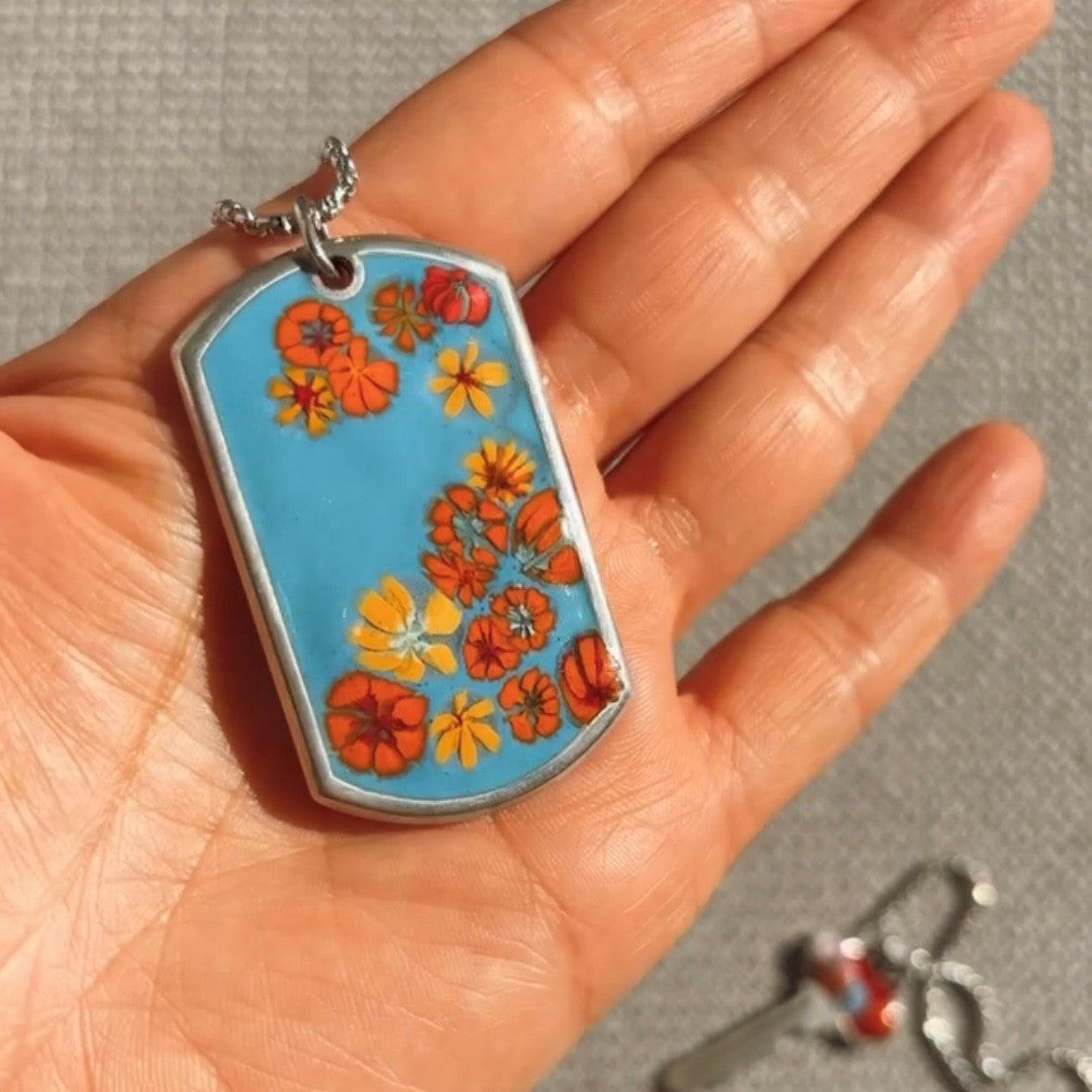 Ona Chan Jewelry Large Dog tag with Millefiori enamel beads Dog tag