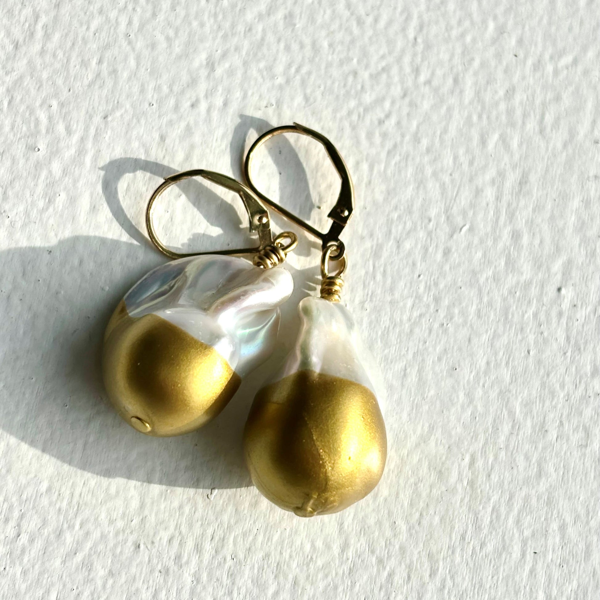 Ona Chan Jewelry Willa Baroque Pearl Earrings dipped in gold with clasp