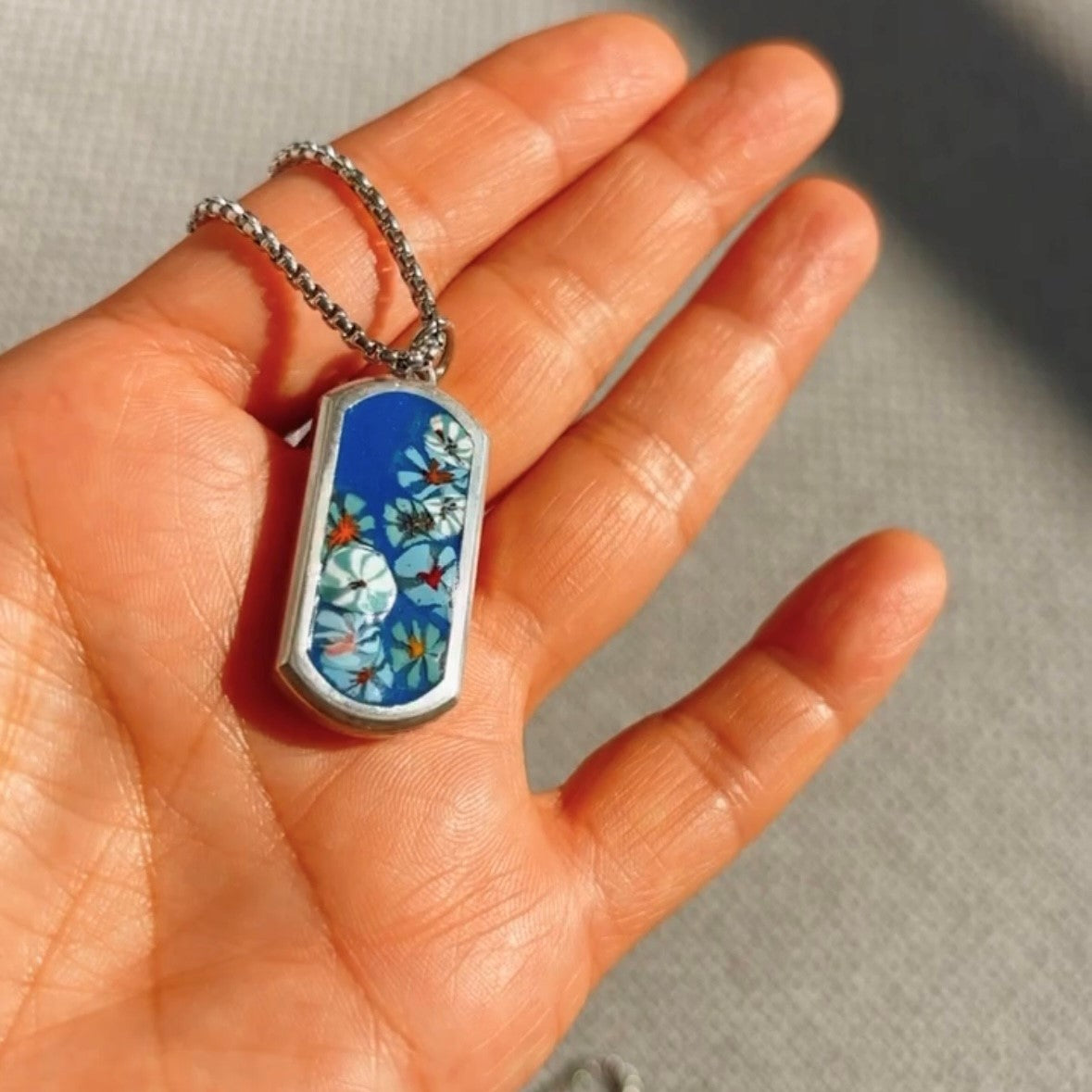 Ona chan Jewelry medium Millefiori beads enamel flower dog tag