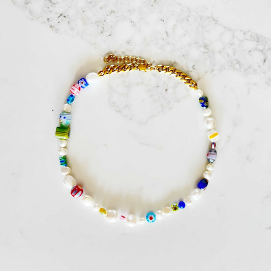 Candy Pearls - Baroque Pearls with mix murano millefiori Glass beads