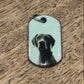 Pastel Green vitreous pet tag | dog tag with black and white decal of a dog on a wood backgroun