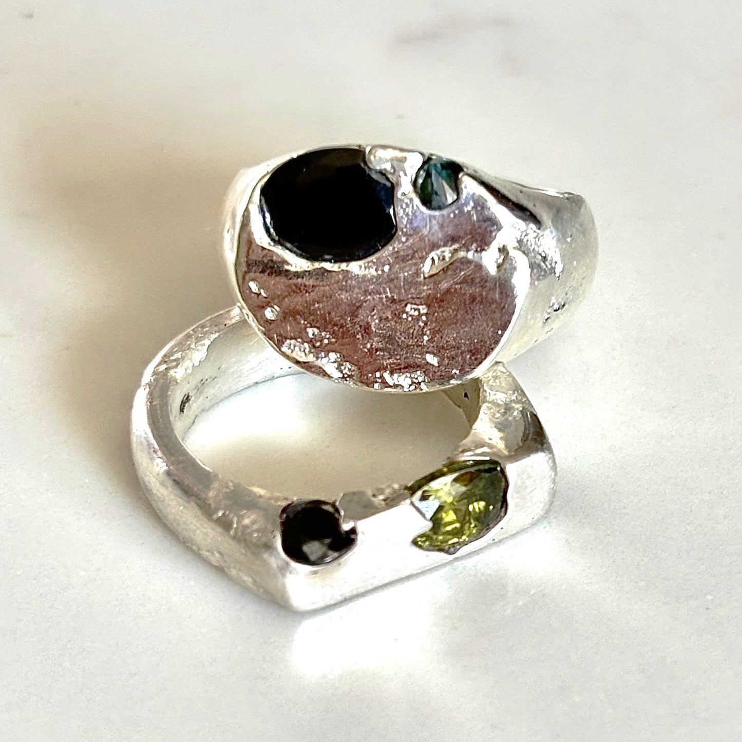 Sand cast Signet Ring | Recycle Silver with Sapphires