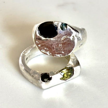 Sand cast Signet Ring | Recycle Silver with Sapphires
