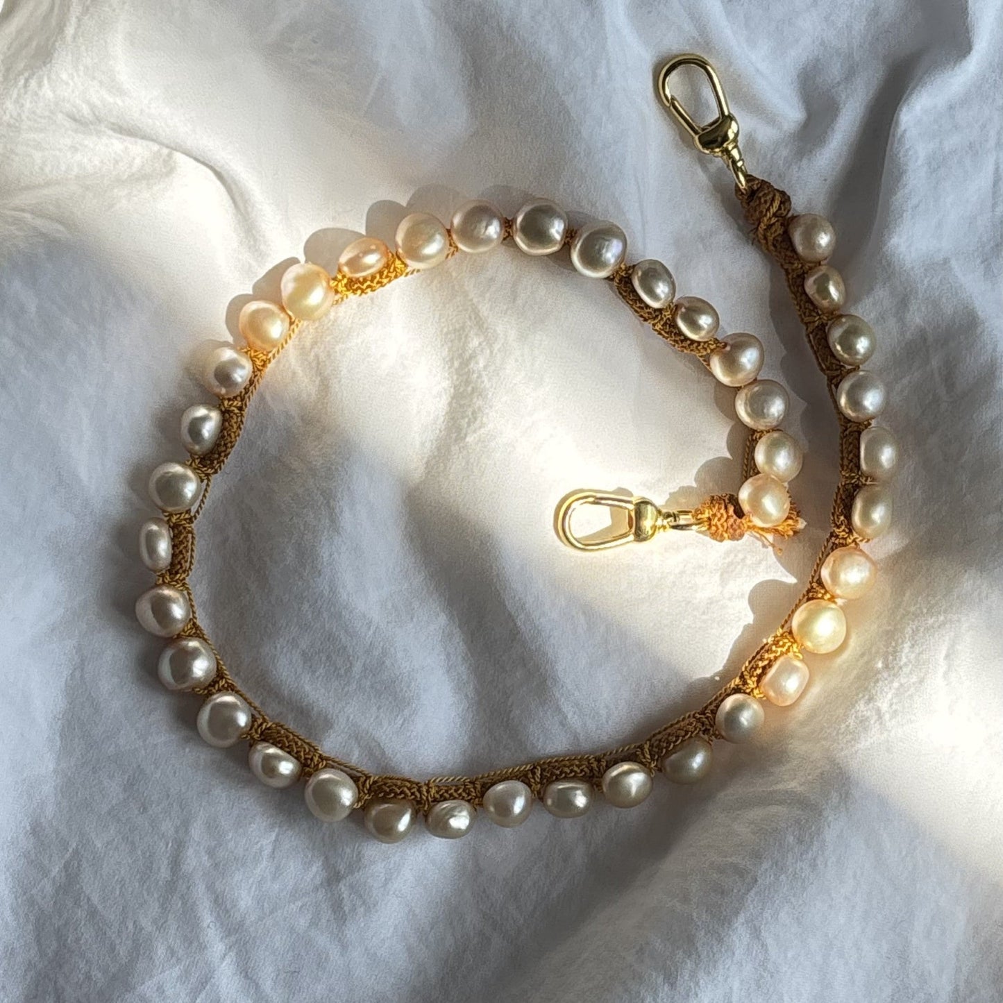 Justine gold AAA baroque pearls with japanese silk