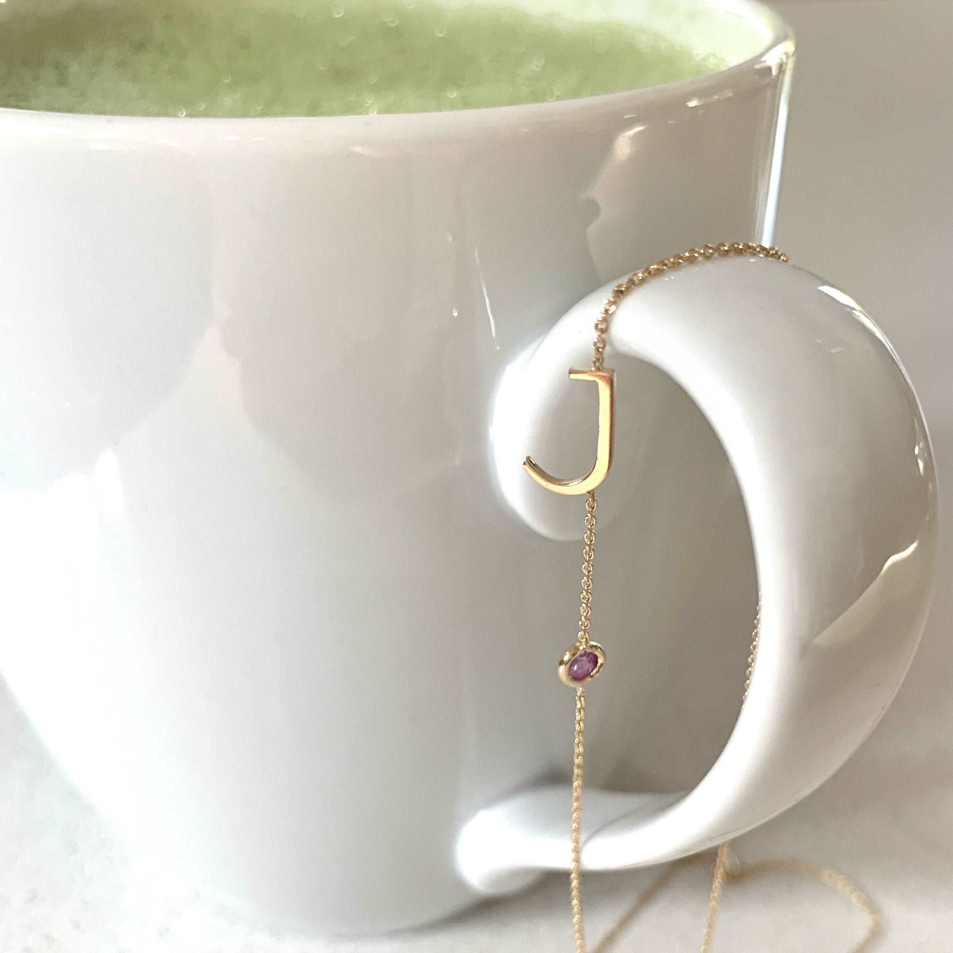 Necklace - Ms. Li Custom Initial Necklace With Birthstone | Custom Fine Pieces