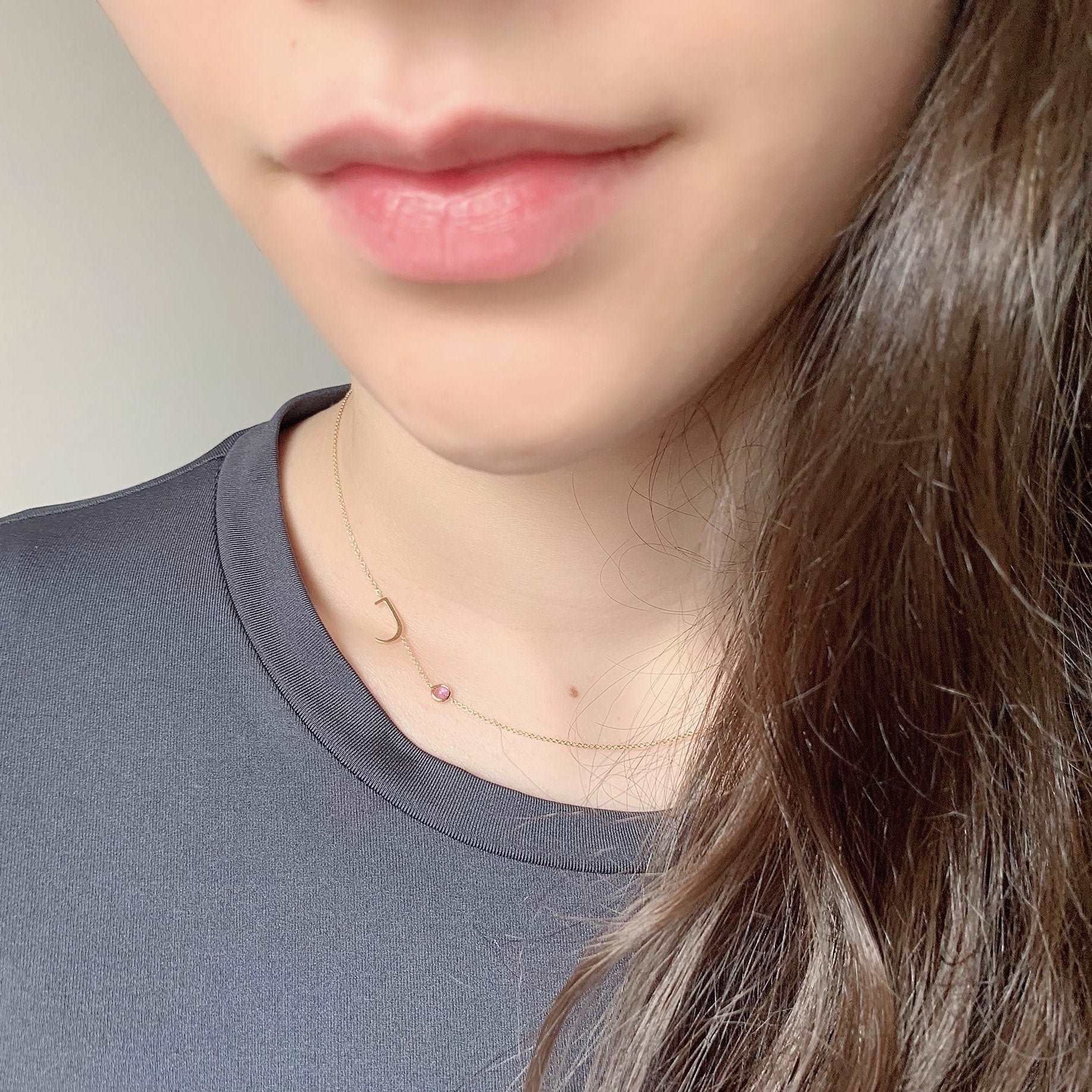 Necklace - Ms. Li Custom Initial Necklace With Birthstone | Custom Fine Pieces