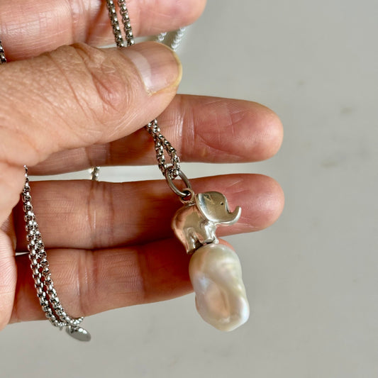 ona chan jewelry - raya - elephant charm on top of white baroque freshwater pearl