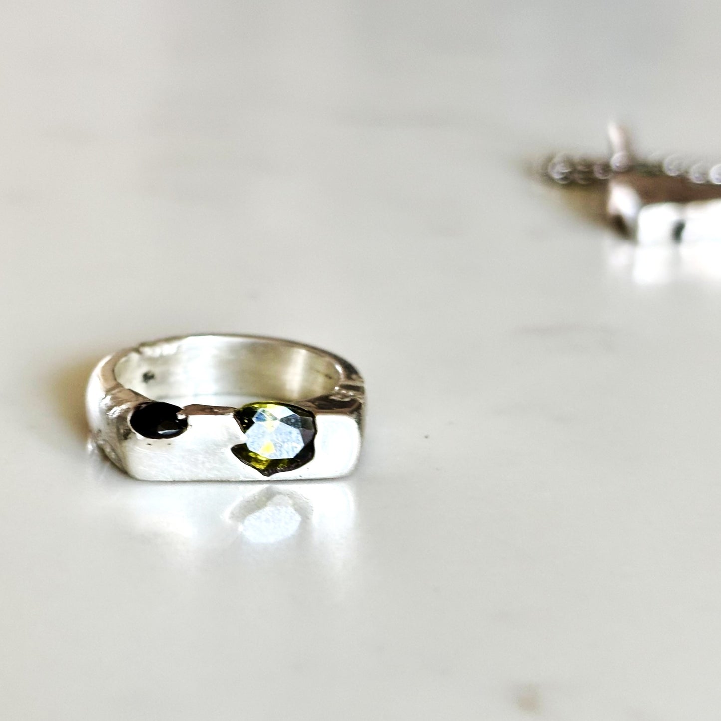 Sand cast Signet Ring | Recycle Silver with Sapphires