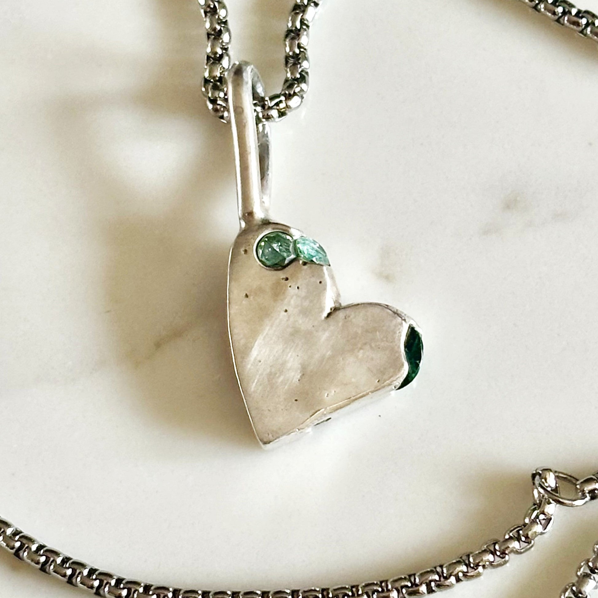 recycled 925 Silver Sand cast heart  with lab Sapphires