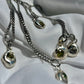 multiple recycled OCJ nuggests with lab sapphires with steel box chain
