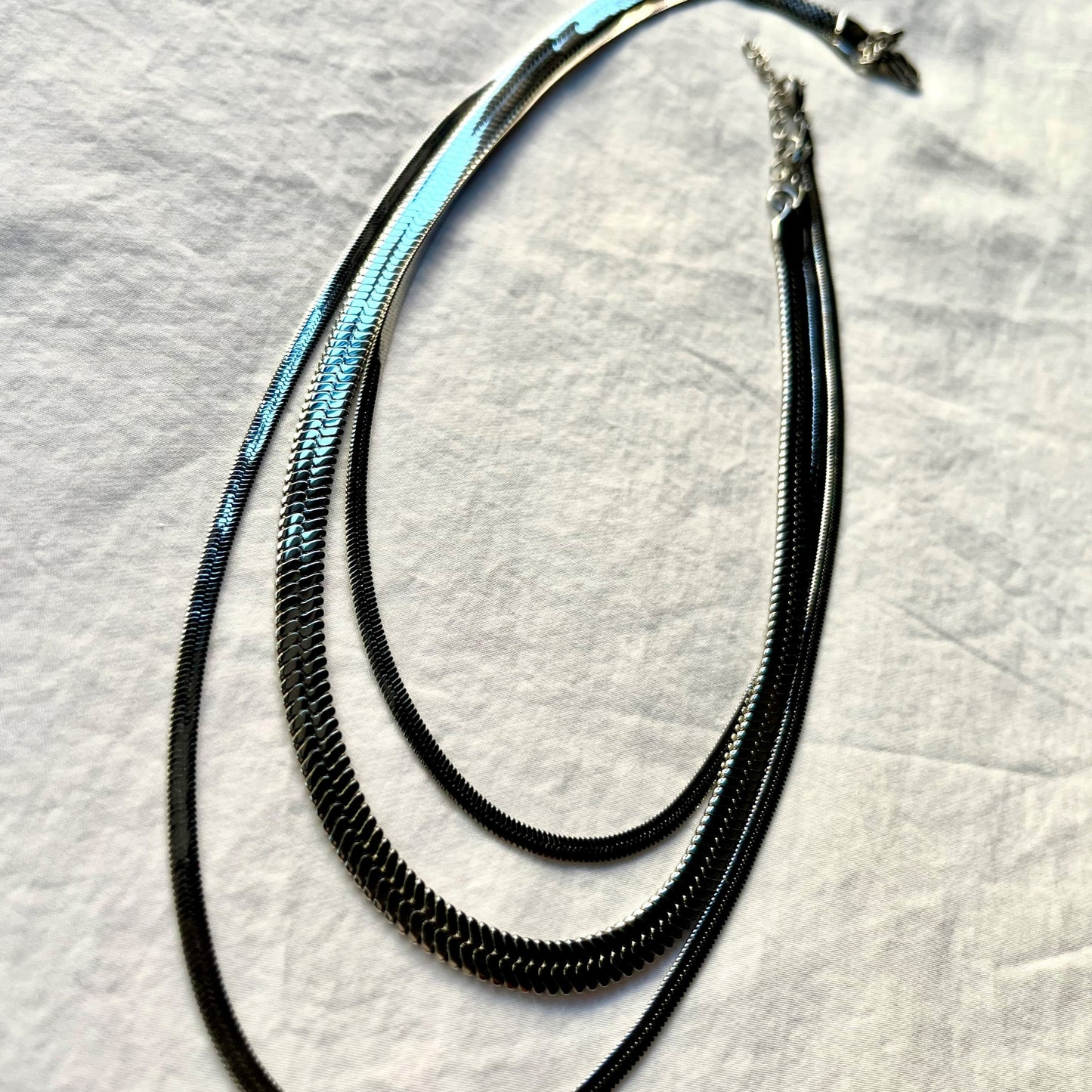 Triple layered Asher Herringbone Necklace  - high polish