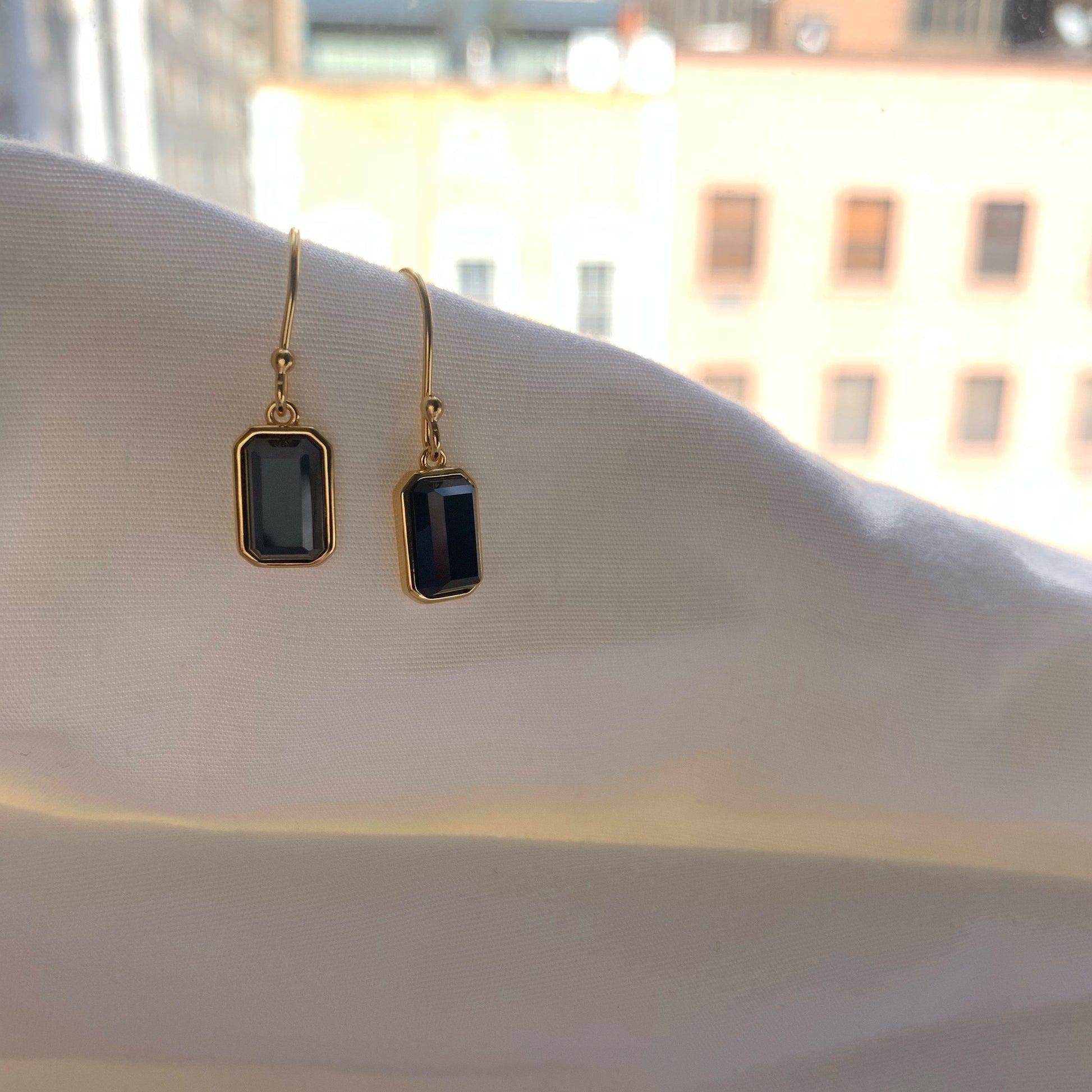 Isabel Emerald Cut Earrings - Black Agate