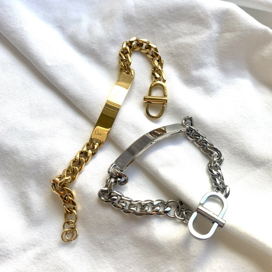 Cuban Chain Link ID Bracelets 18K gold plate and high polish