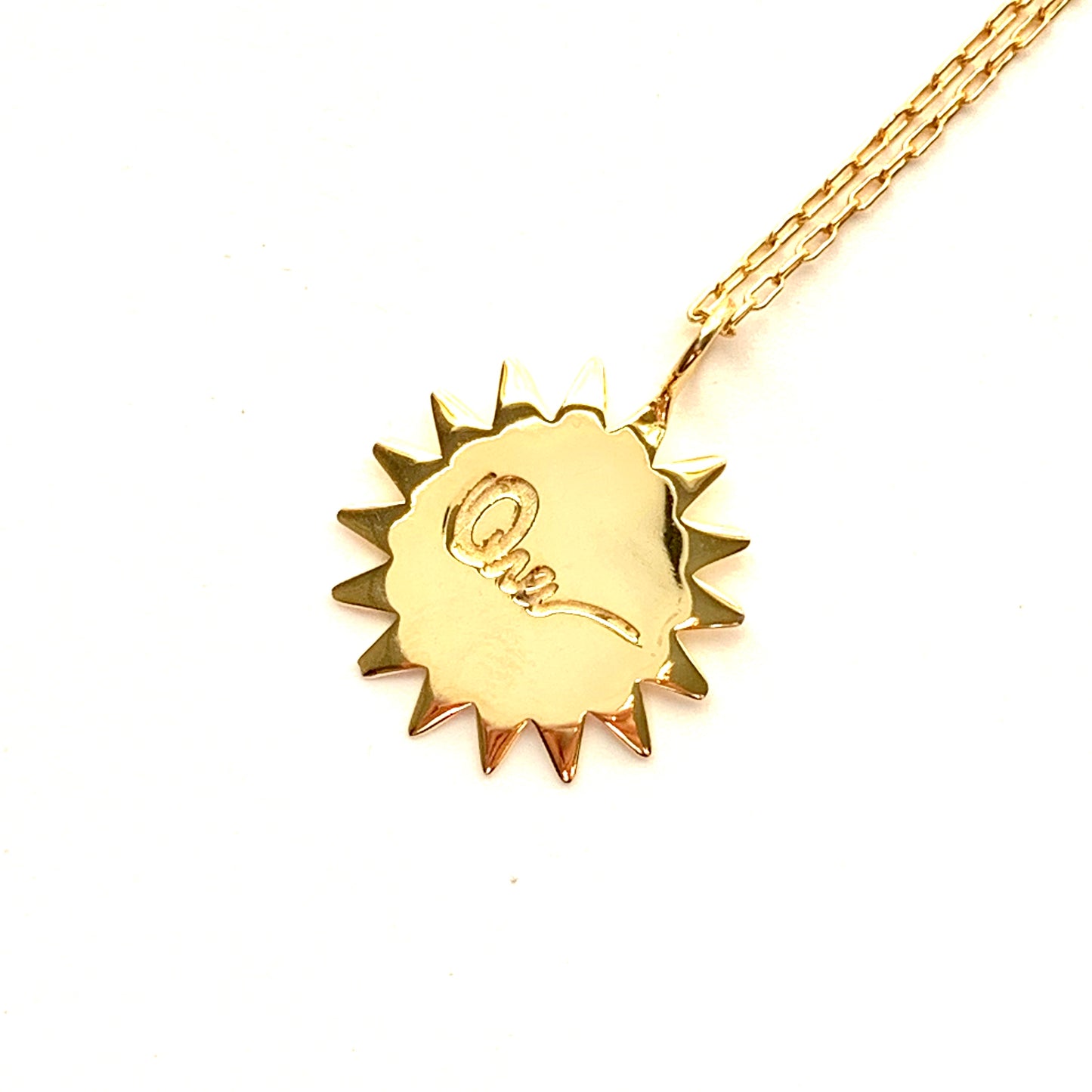 Sunburst with Large Rays in gold plate with rectangle chain