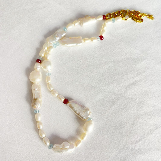 Karina Mix Pearl necklace with Semi precious gem beads